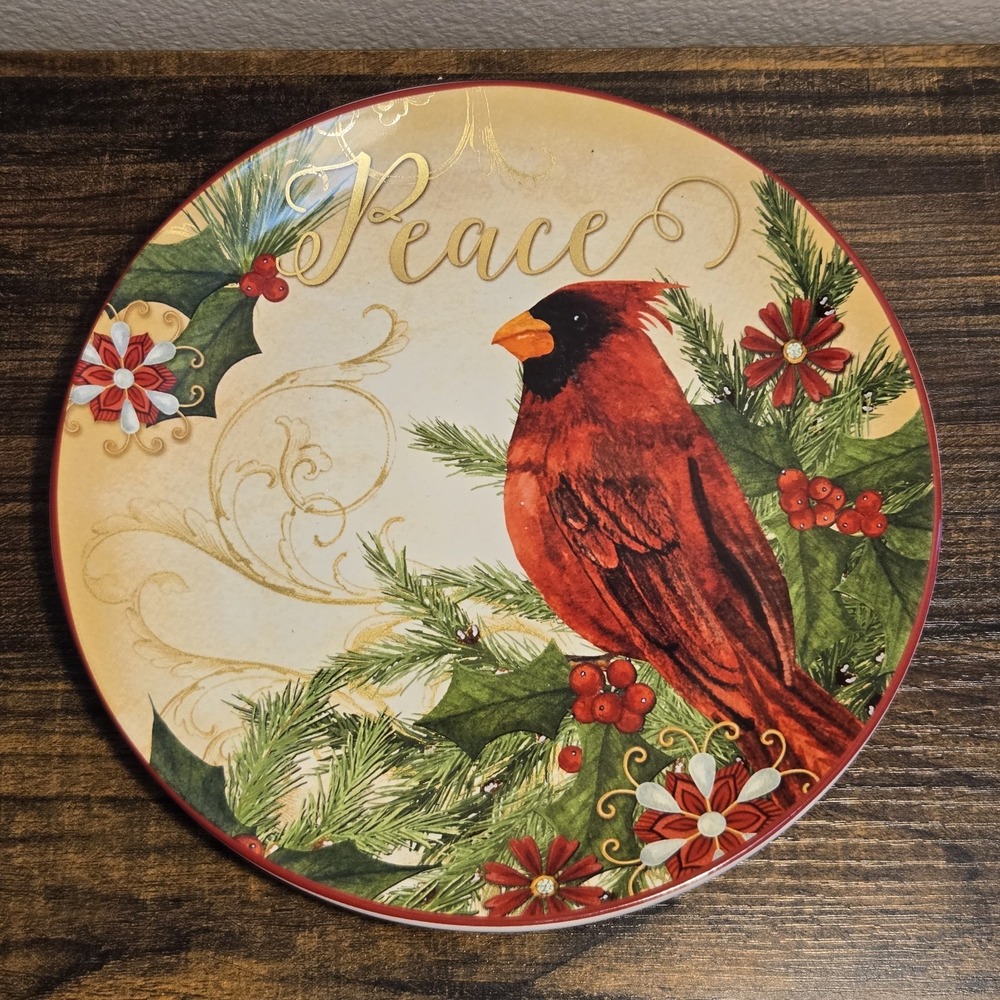 Certified International Nicole Tamarin Cardinal Christmas Peace Plate 9" Holiday